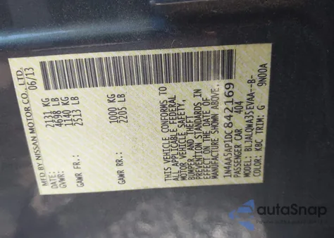 2013 Nissan Maxima 3.5 S from USA, damaged, VIN 1N4AA5AP1DC842169